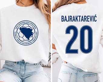 Bajraktarevic #20 Bosnia Inspired Jersey Logo Style Graphic Tee, 2-Sided Star Player Fans Tribute, Soccer World Tournament Unisex T-Shirt