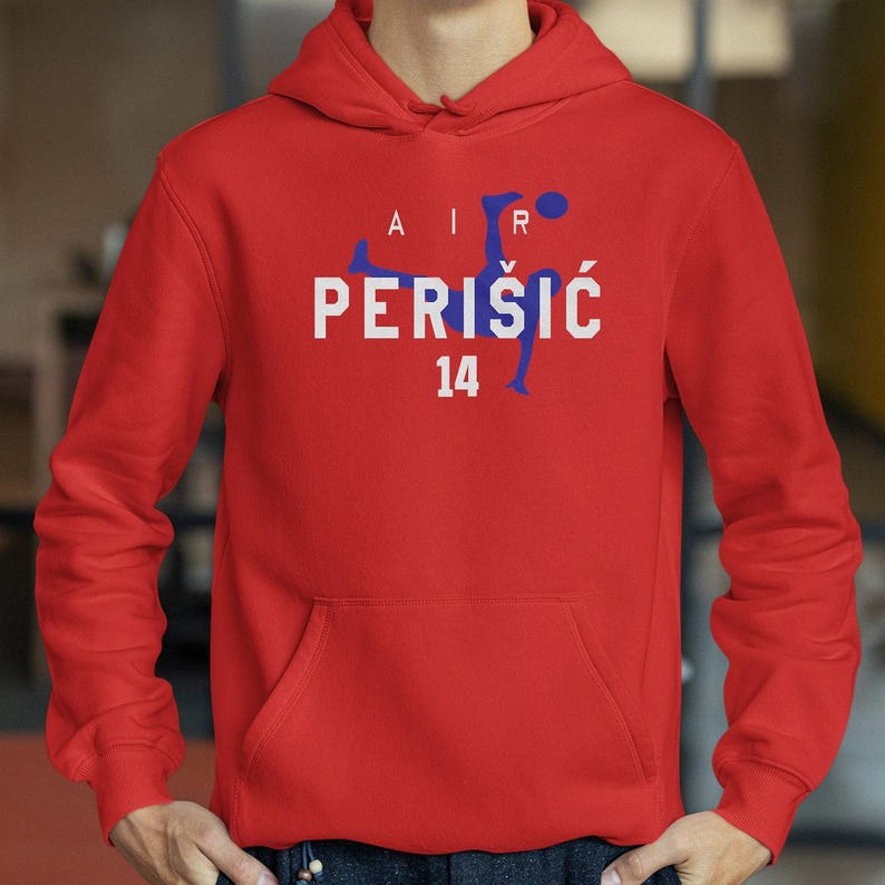 A red hoodie with the text "AIR PERISIC 14" printed on it.
