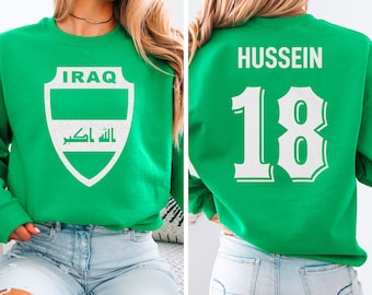 Hussein #18 Iraq Inspired Jersey Logo Style Graphic Tee, 2-Sided Star Player Tribute for Fans, Soccer World Tournament Gift Unisex T-Shirt