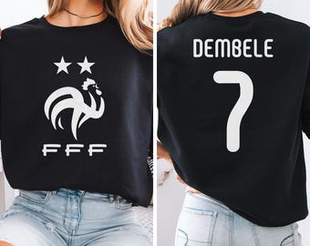 Dembele #7 France Inspired Jersey Logo Style Graphic Tee, 2-Sided Star Player Tribute for Fans, Soccer World Tournament Gift Unisex T-Shirt