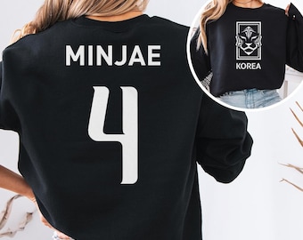 Min-jae #4 Korea Inspired Jersey Style Graphic Tee, 2-Sided Star Player Tribute For Fans, Soccer World Tournament Custom Gift Unisex T-Shirt