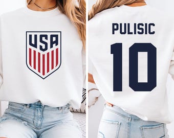 Pulisic #10 USA Inspired Jersey Logo Style Graphic Tee, 2-Sided Star Player Tribute for Fans, Soccer World Tournament Gift Unisex T-Shirt