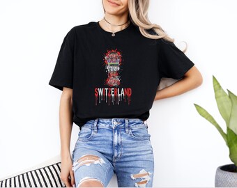 Switzerland Patriotic Soccer Highlights Inspired Graphic Tee, Splash Cup Style Silhouette Football Fan Design, 2026 World USA Unisex T-Shirt