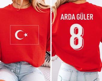 Arda #8 Turkiye Inspired Jersey Logo Style Graphic Tee, 2-Sided Star Player Tribute for Fans, Soccer World Tournament Gift Unisex T-Shirt
