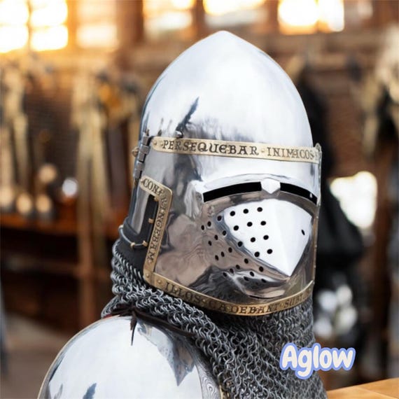 Medieval Hounskull Bascinet Helmet | Pig face Helmet With Chainmail Detachable Steel Visor | Medieval Armor Helmet Reenactment Gift