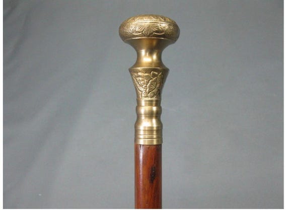 Vintage Antique Walking Cane | Wooden Walking Stick Brass Handle Knob Gift.