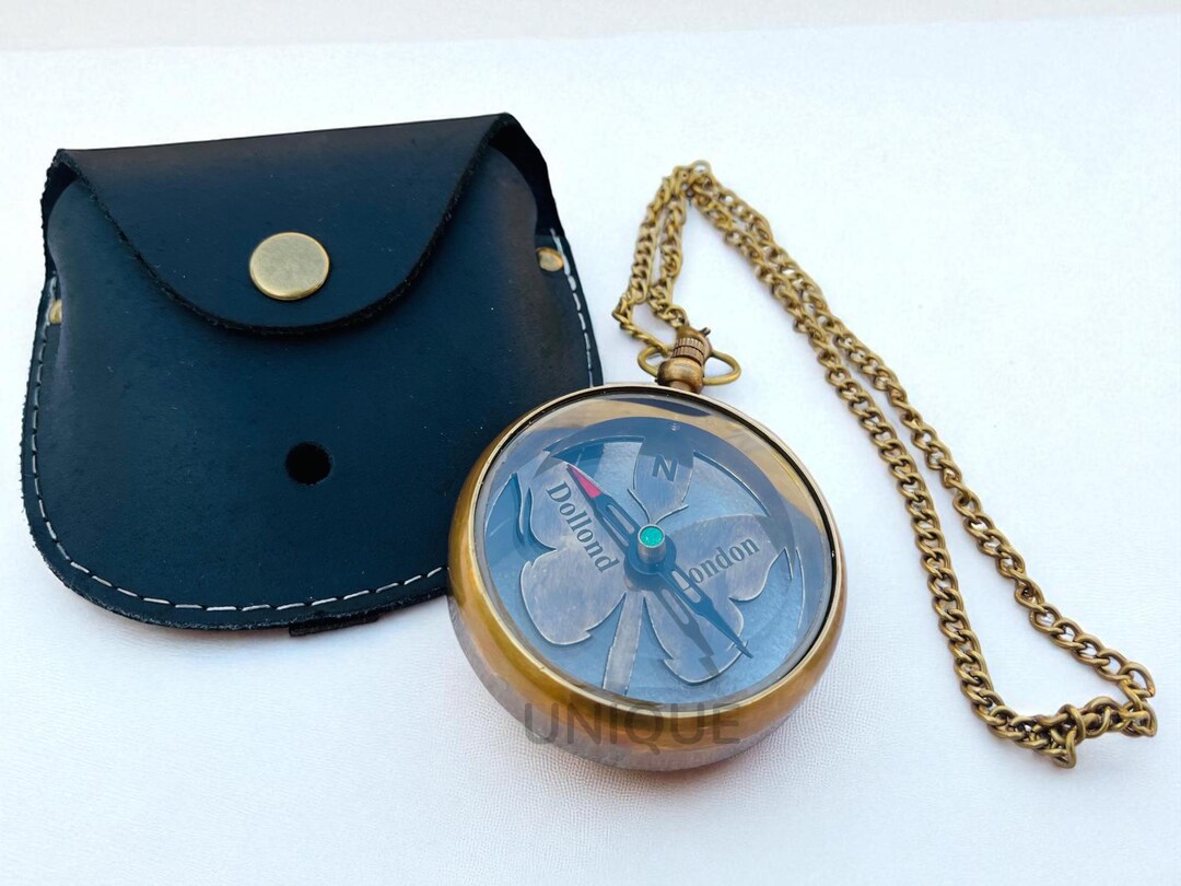Personalized Butterfly Pocket Compass With Leather Case | Brass Chain ...