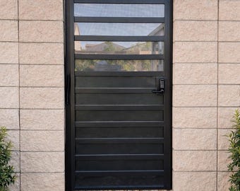 Modern Horizontal Slat Metal Gate with Privacy Screen | Custom Steel Security Gate | Powder Coated Entry Gate | Side Yard Gate with Keypad L