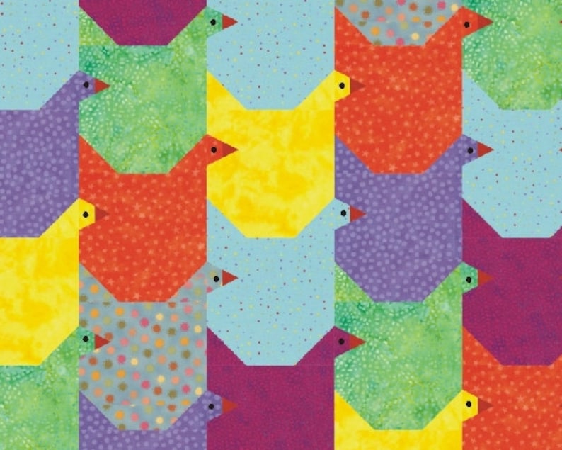 tessellating chicken paper pieced quilt pattern easter