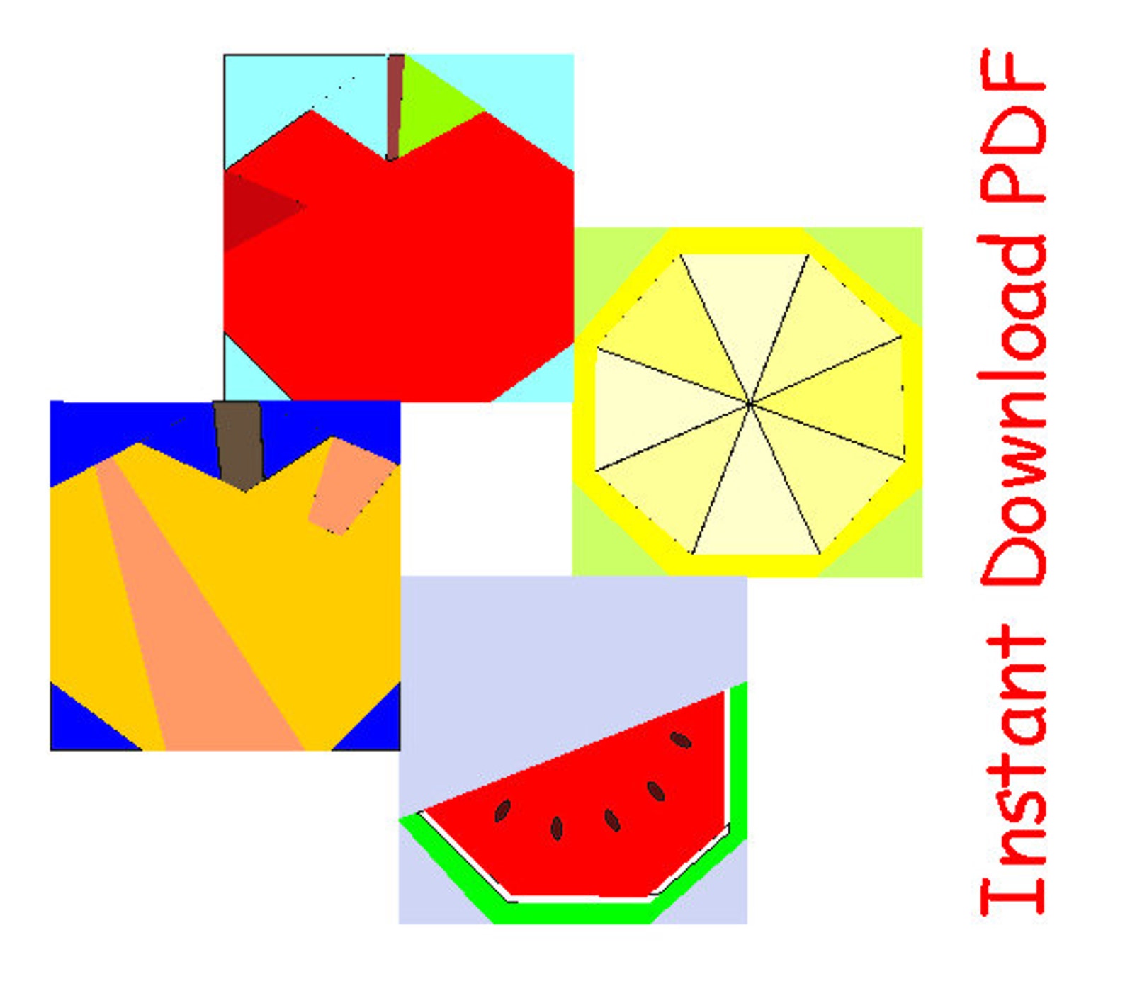 Fruits Paper Piecing Quilt Blocks Pack of Four Apple Lemon Etsy