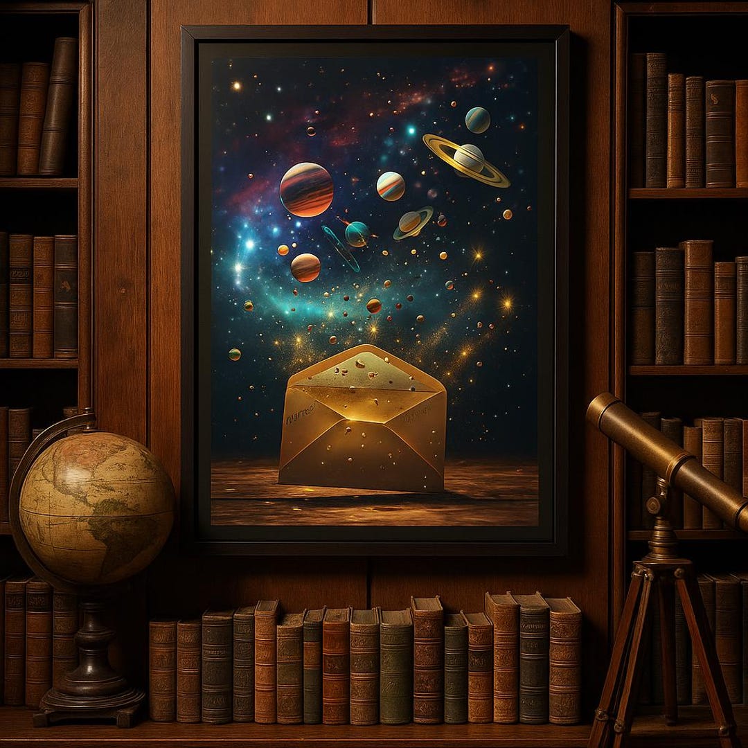 Cosmic Envelope Poster - Surreal Galaxy Planets Fantasy Wall Art Print ...