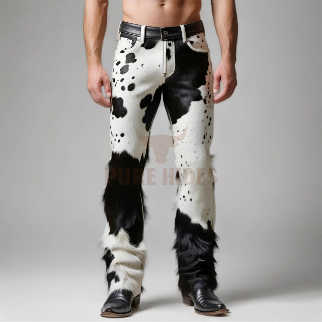 Cowhide Rodeo Chaps Men's Cowhide Leather Pants – Real Hair-on Hide Western Cowboy Chaps ...