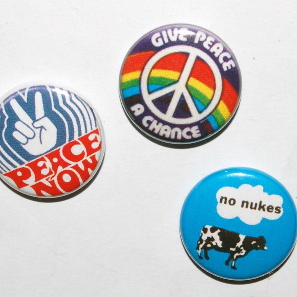 Vintage Peace Button Badge Set 25mm / 1 inch Retro - Sixties - CND - Anti-War