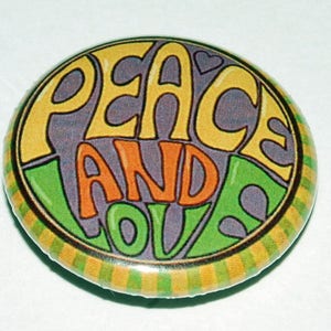 Peace and Love Button Badge 25mm / 1 inch Retro Hippy Sixties 60s Peace