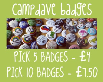 Pick any 5 or 10 Button badges 25mm / 1 inch - Make your own sets!