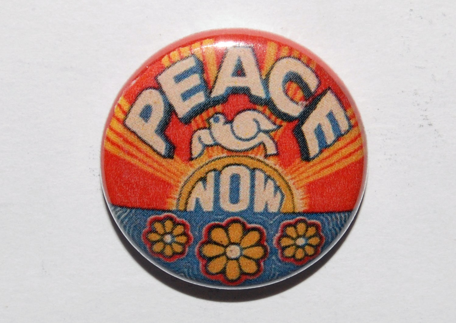 Peace Now Button Badge 25mm / 1 inch Retro Re-made Vintage Hippy Sixties 60s Peace and Love Dove