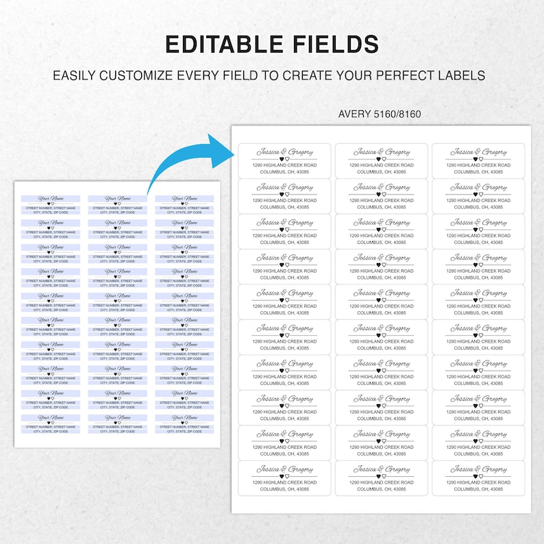 Return Address Labels – Editable for Avery Labels 5160 - Address Label