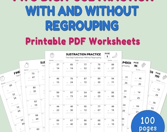 Two Digit Subtraction Worksheets, Subtraction With and Without Regrouping, Printable Math for Kids Grade 1 & 2,  2-Digit Subtraction