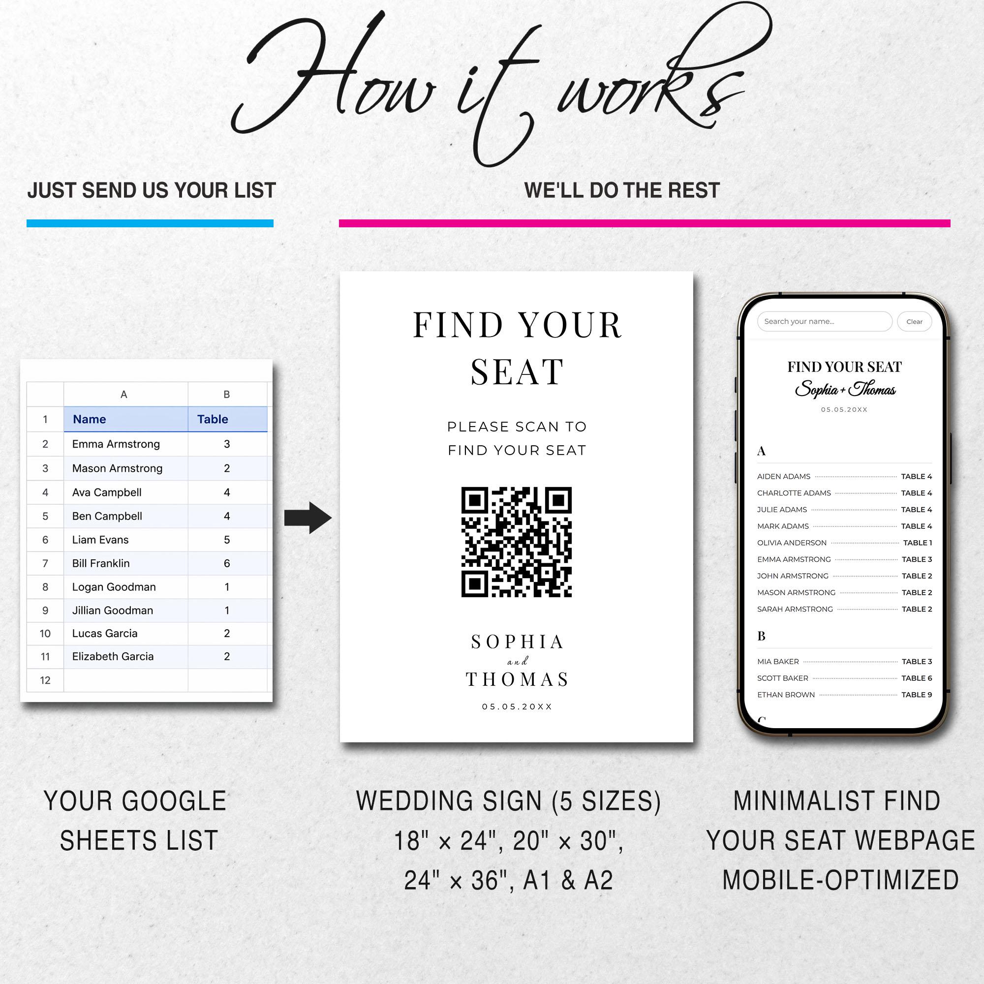 QR Code Seating Chart Wedding Sign | Scan to Find Your Seat | Done for ...