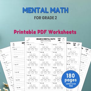 Könnte beinhalten: Druckbare PDF-Arbeitsblätter für Mathe im Kopf der 2. Klasse. Die Arbeitsblätter enthalten Additionsaufgaben mit einer Sprungstrategie, mit insgesamt 180 Seiten. Geeignet für Papier im Letter- und A4-Format.