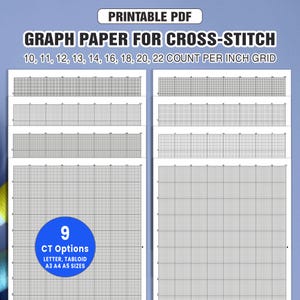 Graph Paper for Cross-Stitch 10–22 Count Per Inch | 10-22 Count Graph Paper with Inch Grid | Printable Cross Stitch Fabric Simulation