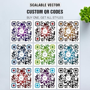 Custom QR Code SVG + PNG Bundle – Scalable Vector Qr Code, 18 Clean Styles, Personalized Qr Code with Logo for Business & Print