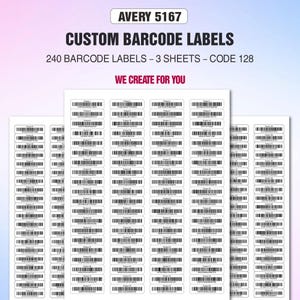Custom Barcode Labels – Avery 5167 – 240 Barcode Labels – 3 Sheets (80 Labels Each) – Code 128 Printable