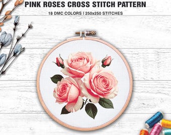 Roses Cross Stitch Pattern, Cross Stitch Chart, Romantic Floral Embroidery Chart, Counted Cross Stitch PDF Pattern, Roses Bouquet Pattern