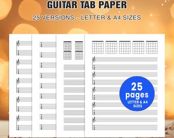 Guitar Tab Paper - Printable Guitar Tabs and Chord Worksheets | Blank Guitar Tab Paper | Guitar Music Sheet | Guitar Chord Tab Music Paper