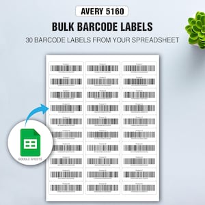 Etiquetas personalizadas con código de barras para productos e inventario: 30 etiquetas con código de barras desde hoja de cálculo, imprimibles con Avery 5160/8160, etiquetas con código de barras al por mayor.