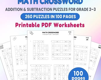 Math Crossword for Grade 2–3 | Crossmath Puzzle PDF | Printable Math Puzzles for Kids | Addition & Subtraction Activities | Math Game Puzzle