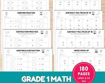 Grade 1 Math Worksheets, 1st Grade Math, Addition Worksheet, Subtraction Worksheet, Math Drills, Missing Numbers, Comparison Worksheets