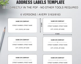 Return Address Labels | Editable for Avery 5163 | Minimalist Address Label Template | 2" x 4" Avery Label 8163 | Shipping Box Labels