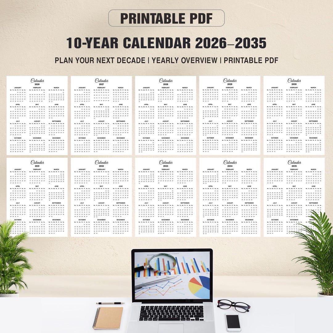 10-year Calendar 2026–2035 | Yearly View Calendar | Calendar Sunday