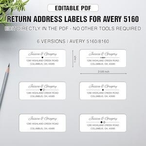 Return Address Labels – Editable for Avery Labels 5160 - Address Label Template - Printable Envelope Return Address Label - Avery 1 x 2-5/8"