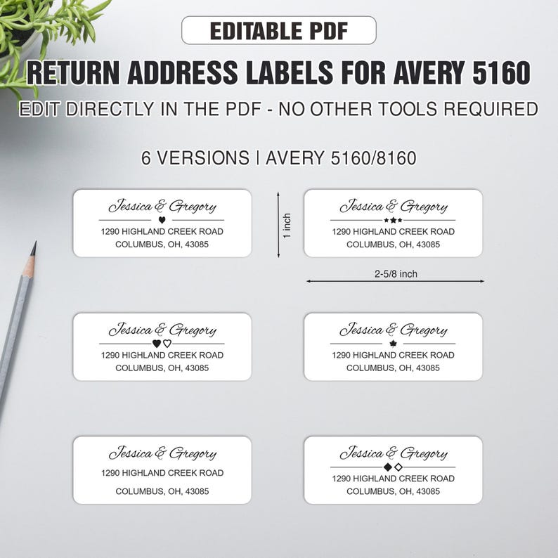Return Address Labels – Editable for Avery Labels 5160 - Address Label