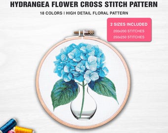Cross Stitch Pattern, Hydrangea Cross Stitch, Cross Stitch Chart, Flower Embroidery Chart, Counted Cross Stitch PDF Pattern,Hydrangea stitch