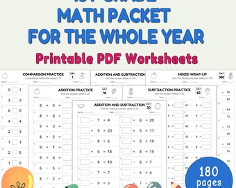 1st Grade Math Worksheets, Addition And Subtraction Worksheet, Homeschool 1st Grade Math, 1st Grade Math Bundle, Grade 1 Math, Math Sheets