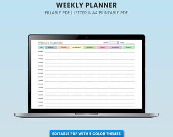 Bewerkbare weekplanner | Invulbare weekplanner | Wekelijks schema |  Wekelijkse organisator | Wekelijkse takenlijst | Weekabonnement | Weekplanner