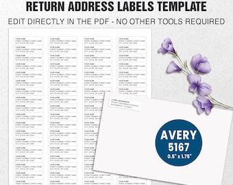 Return Address Labels | Editable for Avery 5167 | Minimalist Address Label Template | 0.5 × 1.75" Avery Label 8167 | Address Labels Template