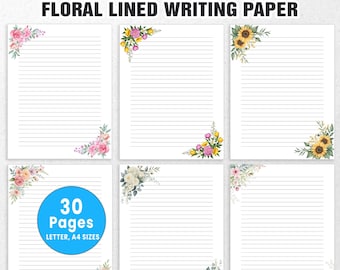 Papier à lettres - Papeterie imprimable | Papeterie pour lettres | papier à lettres floral | Papier à lettres ligné | Papeterie avec et sans doublure