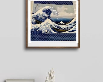 Hokusai Grote Golf Muurdecoratie | Opvallende Japanse Oceaan Decoratie | Ukiyo-e Stoffen Wandkleed 50x50cm