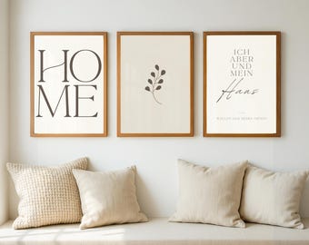 Moderne afbeeldingen, woonkamer, 3-delige posterset, christelijke cadeaus, posters met bijbelteksten, poster voor thuis, beige, christelijke decoratie, hal, entree, housewarming