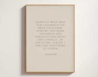 Poster met Jeremia 29:11, beige, christelijk, cadeaus, housewarming, christelijke wanddecoratie, Bijbelvers, afbeelding, spreuk, beige-bruin, christelijke decoratie, woonkamer