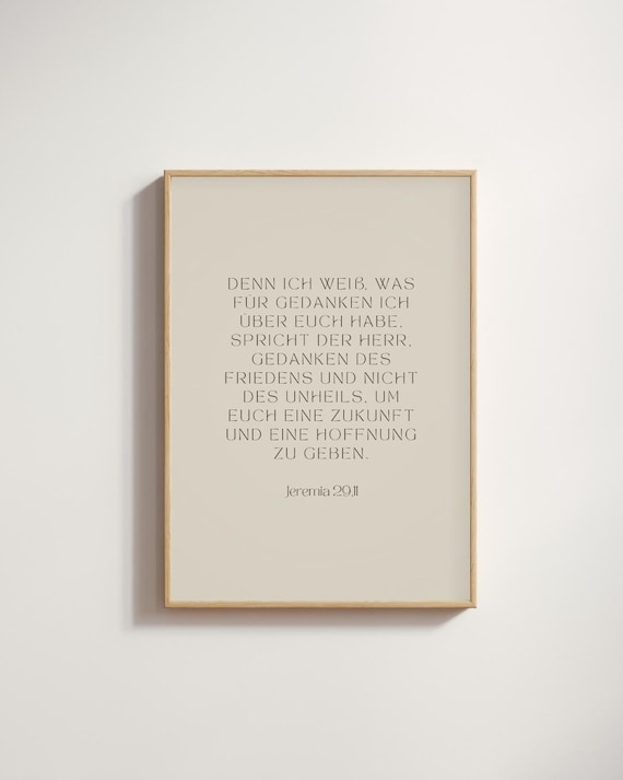 Jeremia 29 11 Poster beige christlich Geschenke Einweihung christliche Wanddeko Bibelvers Bild Spruch beige-braun Deko christlich Wohnzimmer