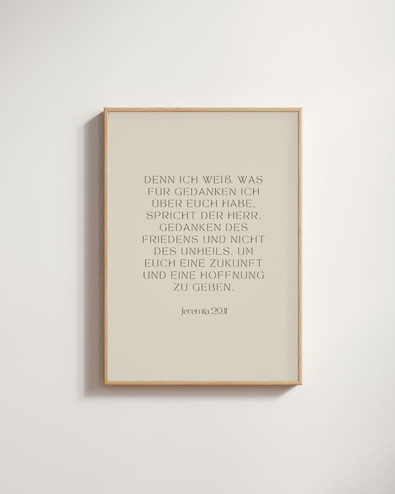 Jeremia 29 11 christliches Poster mit Bibelvers Wandbild beige braun Deko Wohnzimmer Wanddeko christliche Plakat Bibelvers Bild