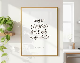 Our daily bread Bible verse poster Bible quote Our Father pictures for kitchen autumn Thanksgiving brown kitchen saying Christian instant print A4
