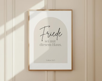 Affiche chrétienne « Que la paix soit avec cette maison », cadeau de pendaison de crémaillère, décoration d'entrée, verset biblique, décoration murale moderne beige, cadeau de foi