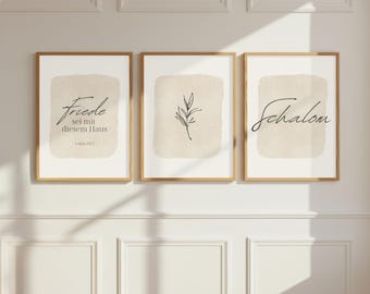 Christian Poster Set of 3, Bible Verse Images, Modern Beige Wall Decor, Christian Gifts, Shalom Poster, Peace Entrance Poster, Faith Gift