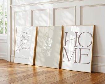 Christian Poster Set of 3 Bible Verses Modern Beige Living Room Wall Art Christian Print But I and My House Housewarming Gift Faith